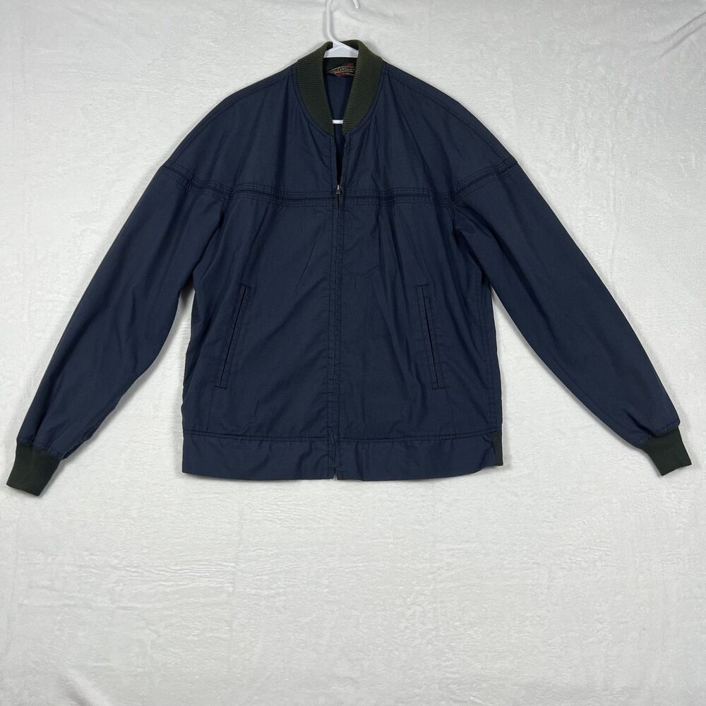Sears The Men's Store Vintage Bomber Harrington Jacket Mens Tall M Navy Trim